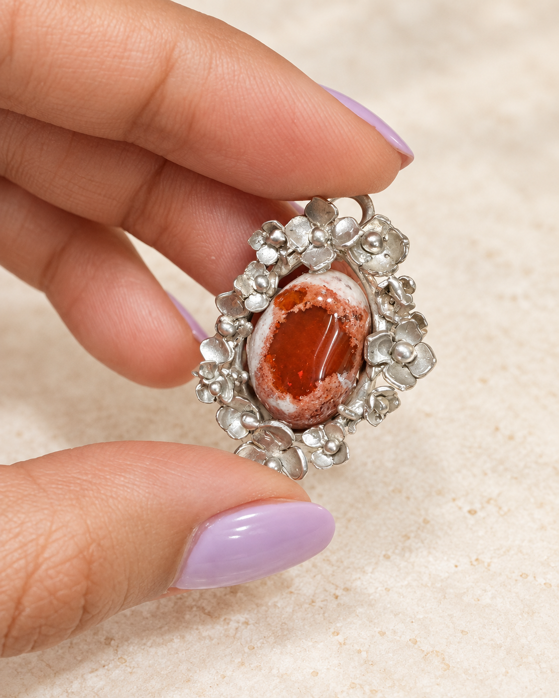 Fire Opal Garden silver pendant