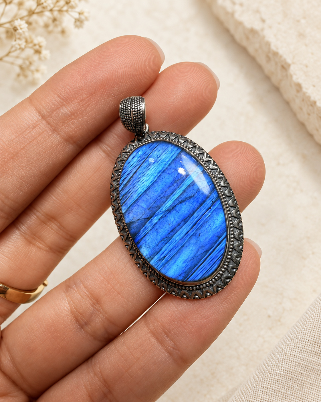 Blue Labradorite silver pendant