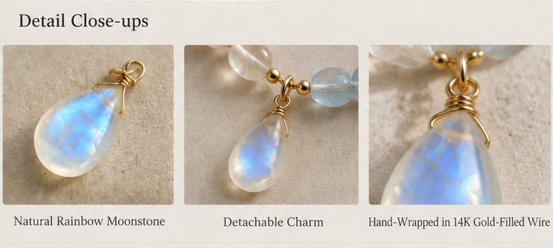 Moonstone and pastel gemstone close-ups
